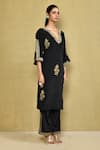 Samyukta Singhania_Black French Crepe Embroidered Zari V Neck Kurta And Palazzo Set _at_Aza_Fashions