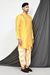 Arihant Rai Sinha_Yellow Kurta Jacquard Woven Polka Pattern And Dhoti Pant Set _at_Aza_Fashions