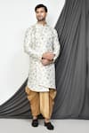 Buy_Arihant Rai Sinha_Grey Kurta Jacquard Woven Flower Bloom Pattern Dhoti Pant Set _at_Aza_Fashions