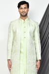 Shop_Arihant Rai Sinha_Green Sherwani Jacquard Woven Floral Pattern With Kurta Set _Online_at_Aza_Fashions