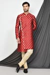 Buy_Arihant Rai Sinha_Maroon Jacquard, Silk Floral Woven Kurta Set _at_Aza_Fashions