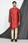 Arihant Rai Sinha_Maroon Jacquard Embroidery Floral Woven Kurta _Online_at_Aza_Fashions