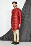Shop_Arihant Rai Sinha_Maroon Jacquard Embroidery Floral Woven Kurta _Online_at_Aza_Fashions