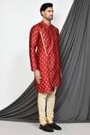 Arihant Rai Sinha_Maroon Jacquard Embroidery Floral Woven Kurta _at_Aza_Fashions