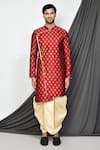 Buy_Arihant Rai Sinha_Maroon Kurta Jacquard Woven Floral And Dhoti Pant Set _Online_at_Aza_Fashions