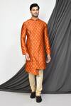 Buy_Arihant Rai Sinha_Orange Jacquard Woven Floral Flower Kurta _at_Aza_Fashions