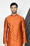 Buy_Arihant Rai Sinha_Orange Jacquard Woven Floral Flower Kurta _Online_at_Aza_Fashions