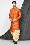 Buy_Arihant Rai Sinha_Orange Kurta Jacquard Woven Floral Flower And Dhoti Pant Set _at_Aza_Fashions