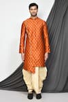 Buy_Arihant Rai Sinha_Orange Kurta Jacquard Woven Floral Flower And Dhoti Pant Set _Online_at_Aza_Fashions