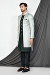 Shop_Arihant Rai Sinha_Green Silk Woven Blossomy Jacquard Layered Sherwani_Online_at_Aza_Fashions