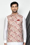 Shop_Arihant Rai Sinha_Multi Color Tuxedo Satin Print Plumeria Nehru Jacket Kurta Set _Online_at_Aza_Fashions