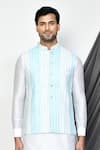 Shop_Arihant Rai Sinha_Blue Silk Embroidery Mirror Tikki Vine Nehru Jacket Kurta Set _Online_at_Aza_Fashions