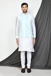 Arihant Rai Sinha_Blue Silk Embroidery Mirror Tikki Vine Nehru Jacket Kurta Set _at_Aza_Fashions