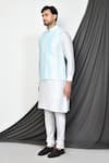 Buy_Arihant Rai Sinha_Blue Silk Embroidery Mirror Tikki Vine Nehru Jacket Kurta Set 