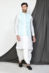 Buy_Arihant Rai Sinha_Blue Silk Embroidery Mirror Tikki Vine Nehru Jacket Dhoti Pant Set _at_Aza_Fashions