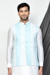 Arihant Rai Sinha_Blue Silk Embroidery Mirror Tikki Vine Nehru Jacket Dhoti Pant Set _Online_at_Aza_Fashions