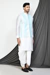 Shop_Arihant Rai Sinha_Blue Silk Embroidery Mirror Tikki Vine Nehru Jacket Dhoti Pant Set _Online_at_Aza_Fashions