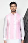 Shop_Arihant Rai Sinha_Pink Silk Embroidery Mirror Tikki Maze Nehru Jacket Kurta Set _Online_at_Aza_Fashions