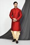 Buy_Arihant Rai Sinha_Red Dupion Art Silk Embroidery Ambrosia Fleur Kurta With Dhoti Pant _at_Aza_Fashions