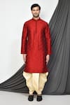 Shop_Arihant Rai Sinha_Red Dupion Art Silk Embroidery Ambrosia Fleur Kurta With Dhoti Pant _Online_at_Aza_Fashions