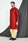 Arihant Rai Sinha_Red Dupion Art Silk Embroidery Ambrosia Fleur Kurta With Dhoti Pant _at_Aza_Fashions