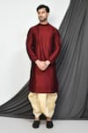 Buy_Arihant Rai Sinha_Maroon Dupion Art Silk Embroidery Mughal Jaal Kurta With Dhoti Pant _at_Aza_Fashions