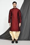 Buy_Arihant Rai Sinha_Maroon Dupion Art Silk Embroidery Mughal Jaal Kurta With Dhoti Pant _Online_at_Aza_Fashions