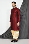 Shop_Arihant Rai Sinha_Maroon Dupion Art Silk Embroidery Mughal Jaal Kurta With Dhoti Pant _Online_at_Aza_Fashions