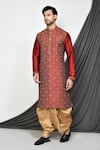 Buy_Arihant Rai Sinha_Maroon Dupion Art Silk Embroidery Gardenia Kurta With Dhoti Pant _at_Aza_Fashions