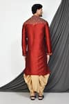 Shop_Arihant Rai Sinha_Maroon Dupion Art Silk Embroidery Gardenia Kurta With Dhoti Pant _at_Aza_Fashions