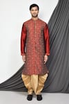 Shop_Arihant Rai Sinha_Maroon Dupion Art Silk Embroidery Gardenia Kurta With Dhoti Pant _Online_at_Aza_Fashions