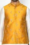 Arihant Rai Sinha_Yellow Giccha Embroidery Tiger Lily Bloom Nehru Jacket _Online_at_Aza_Fashions