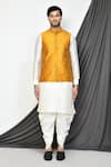 Buy_Arihant Rai Sinha_Yellow Giccha Embroidery Tiger Lily Bloom Nehru Jacket _Online_at_Aza_Fashions