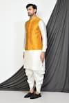 Shop_Arihant Rai Sinha_Yellow Giccha Embroidery Tiger Lily Bloom Nehru Jacket _Online_at_Aza_Fashions