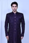 Buy_Aryavir Malhotra_Purple Sherwani And Jacket Terry Rayon Textured Floral Print Set _Online_at_Aza_Fashions