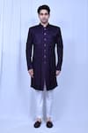 Shop_Aryavir Malhotra_Purple Sherwani And Jacket Terry Rayon Textured Floral Print Set _Online_at_Aza_Fashions