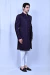 Aryavir Malhotra_Purple Sherwani And Jacket Terry Rayon Textured Floral Print Set _at_Aza_Fashions