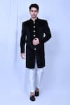 Buy_Aryavir Malhotra_Black Sherwani Velvet Textured Embossed And Pant Set _at_Aza_Fashions