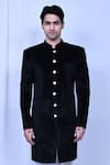 Buy_Aryavir Malhotra_Black Sherwani Velvet Textured Embossed And Pant Set _Online_at_Aza_Fashions