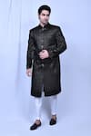 Buy_Aryavir Malhotra_Black Sherwani Velvet Embroidered Sequin Work And Pant Set _at_Aza_Fashions