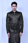 Buy_Aryavir Malhotra_Black Sherwani Velvet Embroidered Sequin Work And Pant Set _Online_at_Aza_Fashions