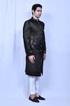 Aryavir Malhotra_Black Sherwani Velvet Embroidered Sequin Work And Pant Set _at_Aza_Fashions