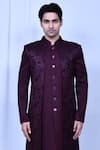 Buy_Aryavir Malhotra_Wine Sherwani And Jacket Terry Rayon Textured Floral Print Set _Online_at_Aza_Fashions