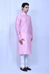 Aryavir Malhotra_Pink Kurta Cotton Embroidered Sequin And Pant Set _at_Aza_Fashions