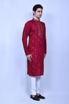 Aryavir Malhotra_Red Kurta Cotton Embroidered Sequin Thread And & Pant Set _at_Aza_Fashions