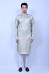 Buy_Aryavir Malhotra_Grey Kurta Rayon Silk Embroidered Mirror And Pant Set _Online_at_Aza_Fashions