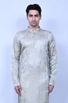 Shop_Aryavir Malhotra_Grey Kurta Rayon Silk Embroidered Mirror And Pant Set _Online_at_Aza_Fashions