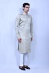 Aryavir Malhotra_Grey Kurta Rayon Silk Embroidered Mirror And Pant Set _at_Aza_Fashions