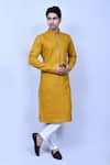 Buy_Aryavir Malhotra_Yellow Kurta Cotton Embroidered Thread Pant Set _at_Aza_Fashions