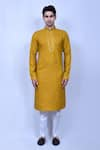 Buy_Aryavir Malhotra_Yellow Kurta Cotton Embroidered Thread Pant Set _Online_at_Aza_Fashions